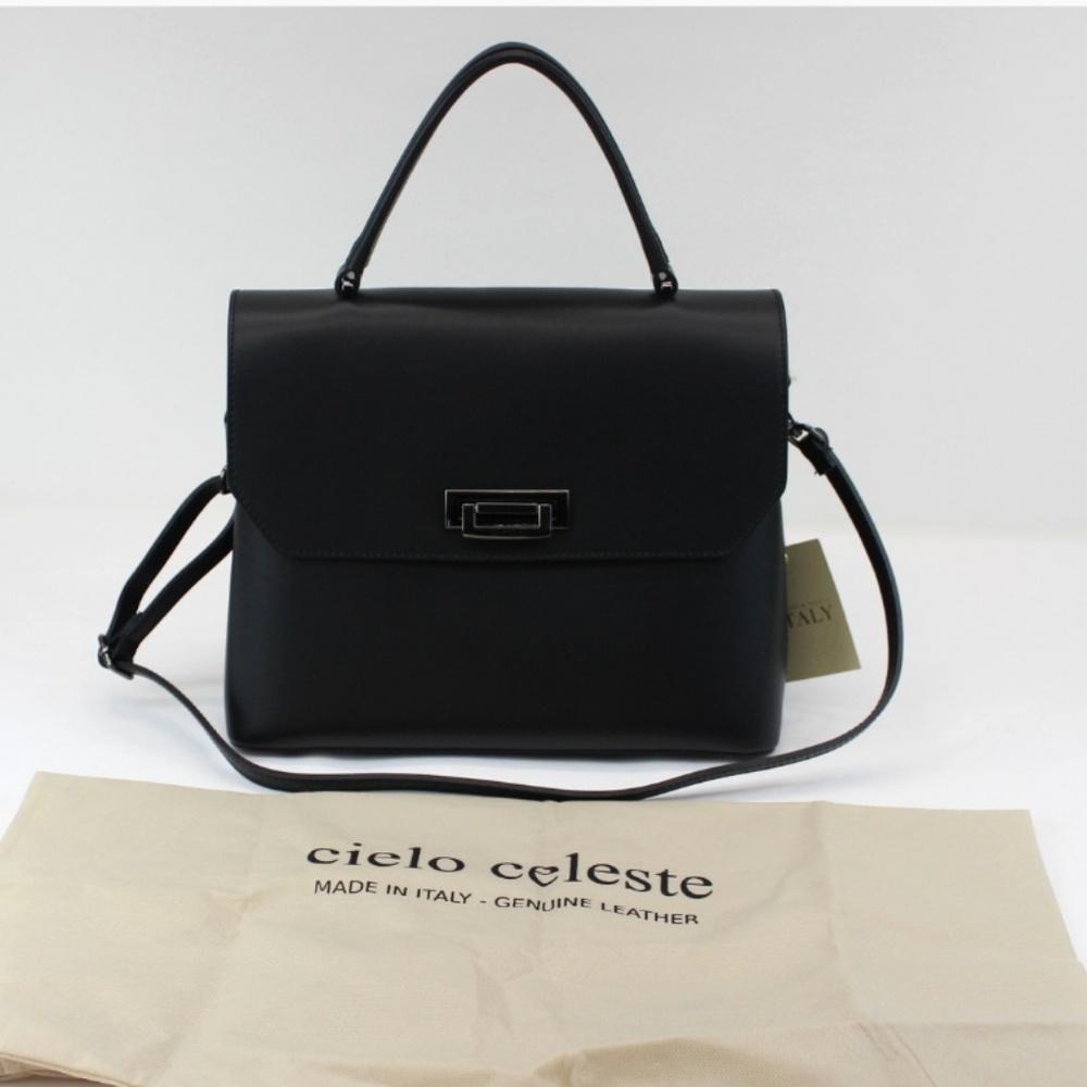 Cielo Celeste Handbag Genuine Leather Black Medium